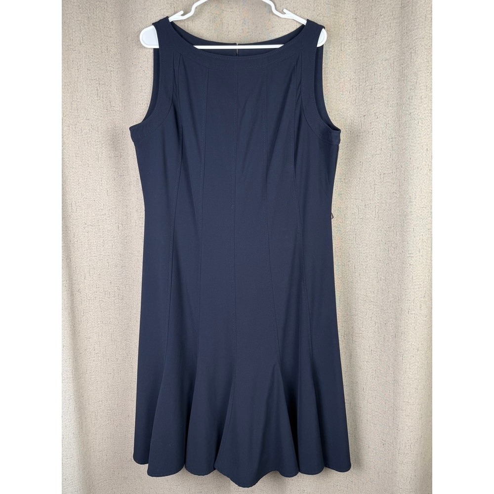 Sandra Darren Fit and Flare Dress Womens 16 Navy Blue Excellent Princess Seams - Picture 2 of 6